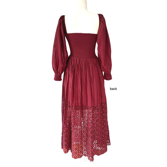 Free‎ People Empress Rock Midi Dress Cottagecore Square Neck Puff Sleeve XS - Picture 5 of 12